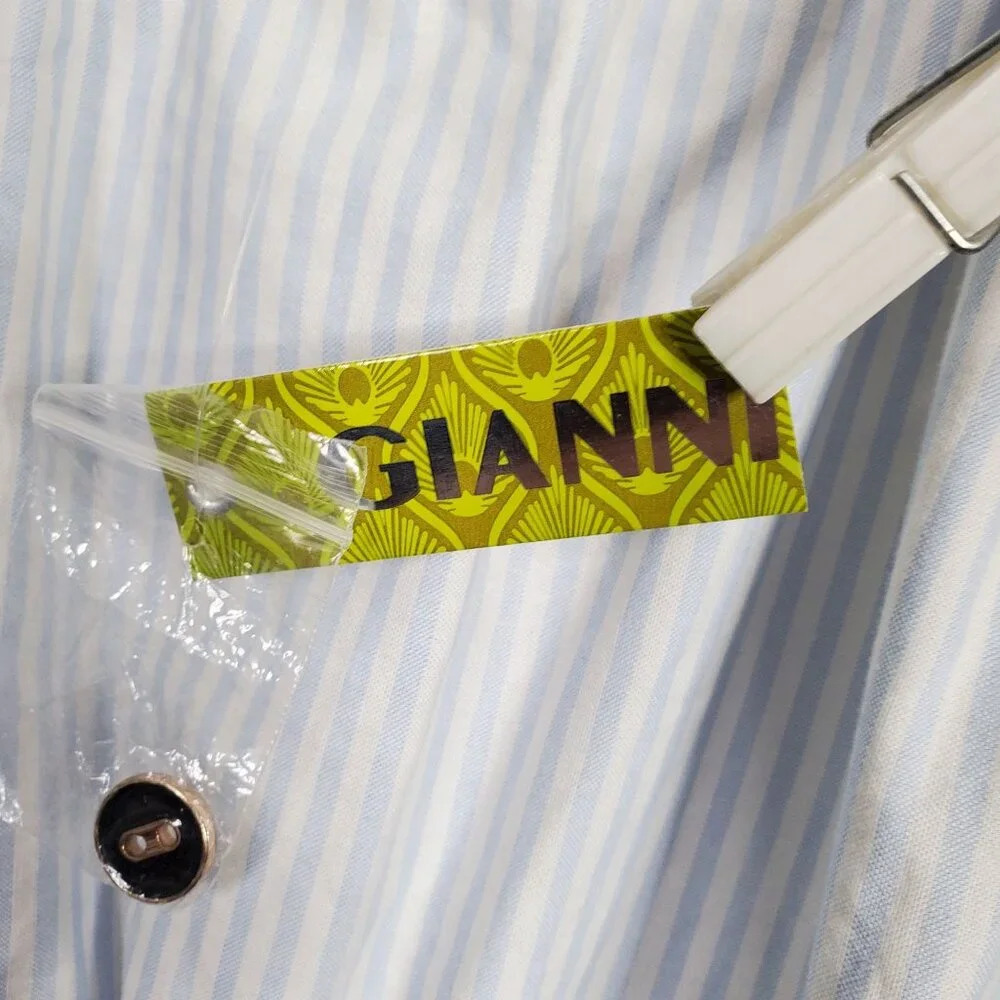 Gianni Bini Size L Dress Off Shoulder Puff Sleeve Coastal Stripe Country Cottage - Picture 5 of 12